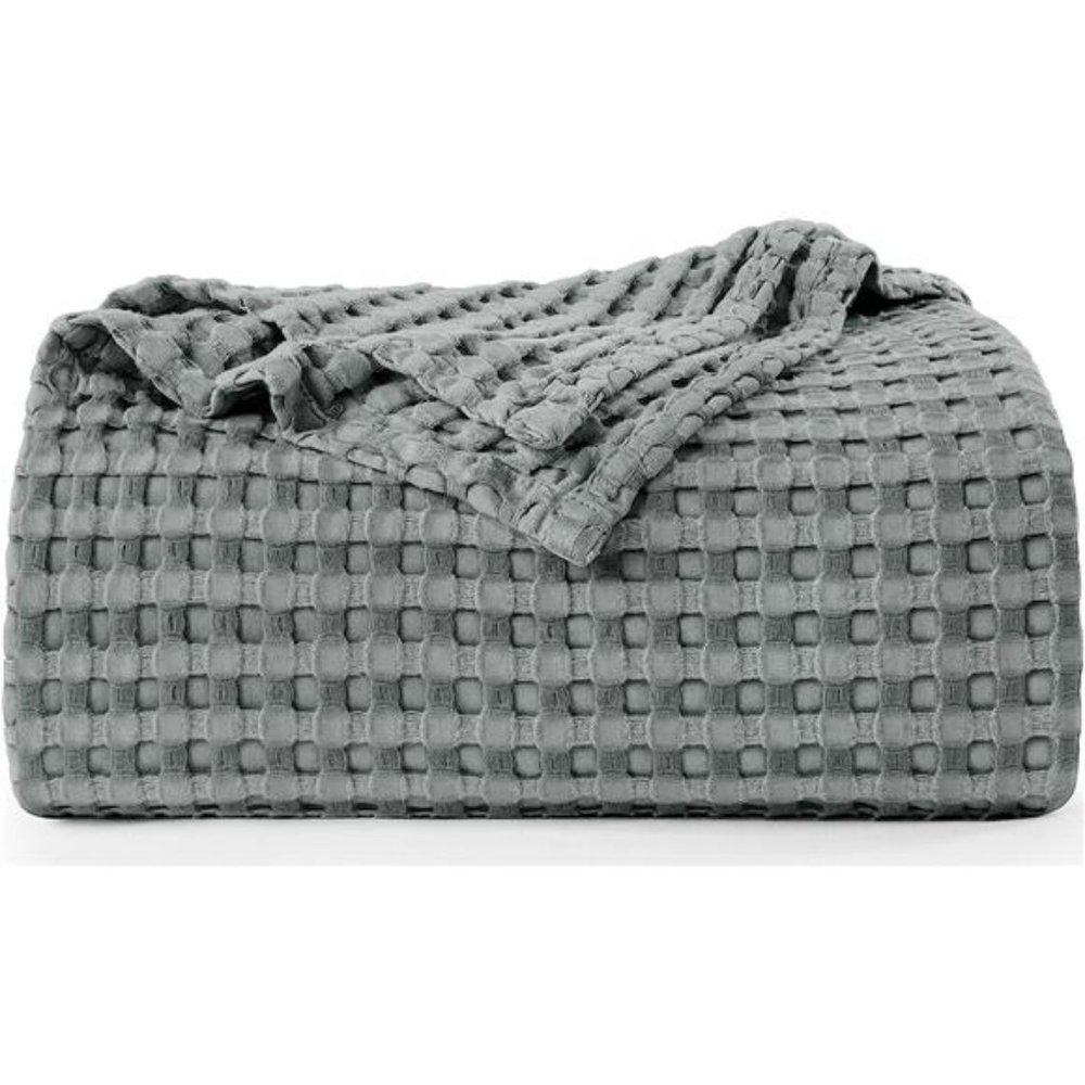 Bedding Cotton Waffle Blanket 300 GSM (Cool Grey -90x90 Inches) Soft Lightweight